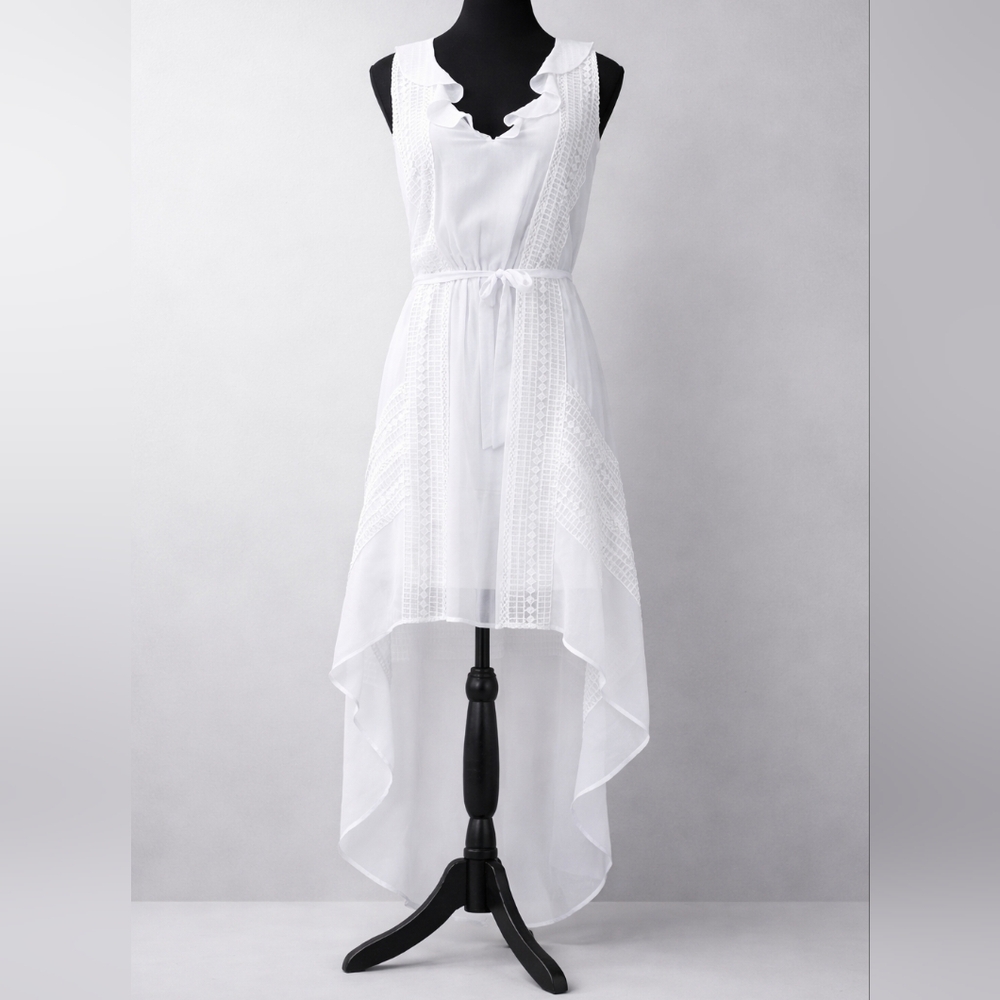 bebe White Ruffled High-Low 《HI-LOW》 Hemline Lace Dress Size S